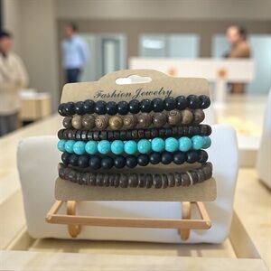 Fashion Jewelry Black, Brown, and Turquoise Bracelet Set